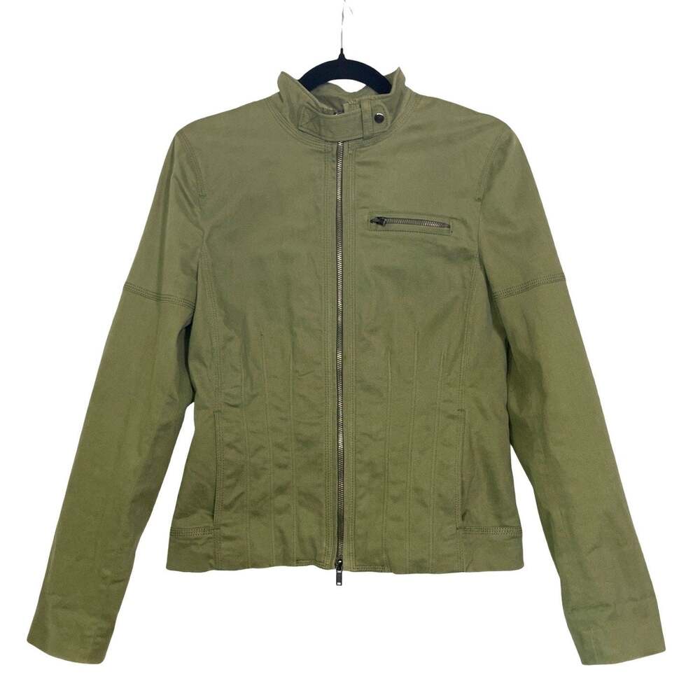 Banana Republic Olive Green Moto Jacket Women’s Size 8 Cotton Zip Front Racer